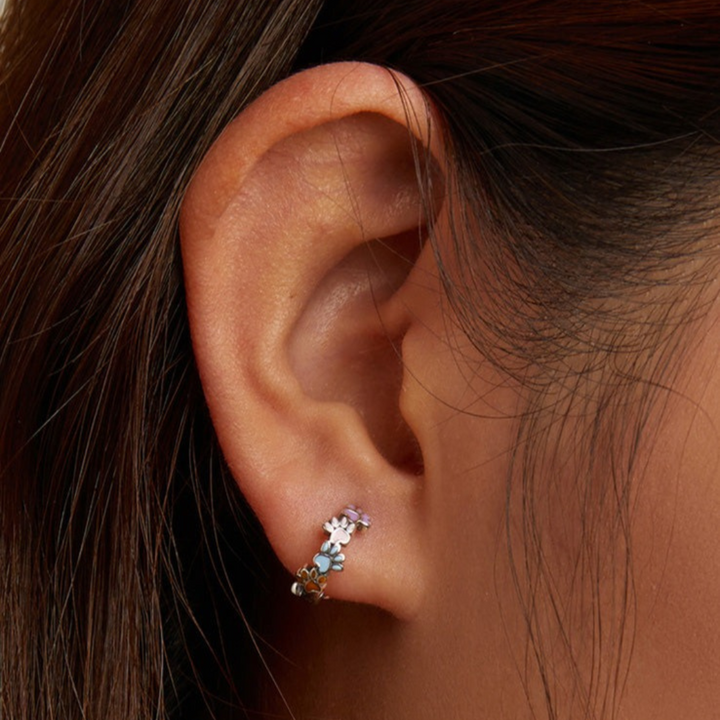 Pendientes de Aro Coloridos con Huellas en Plata de Ley 925