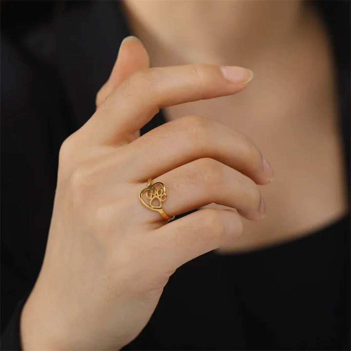 Anillo de Acero Inoxidable con Diseño de Corazón para Amantes de los Animales