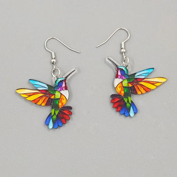 Pendientes Colgantes de Colibrí Coloridos – Diseño de Pájaro en Acrílico 2D