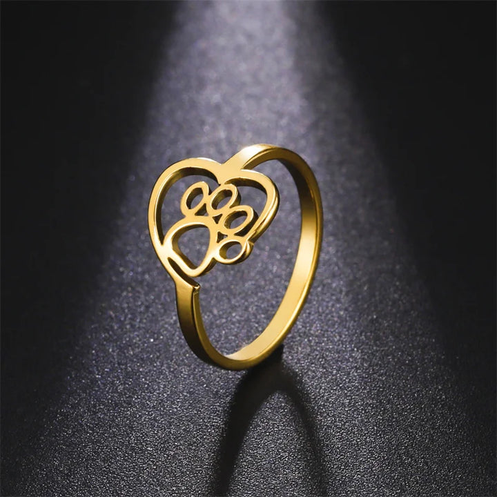 Anillo de Acero Inoxidable con Diseño de Corazón para Amantes de los Animales