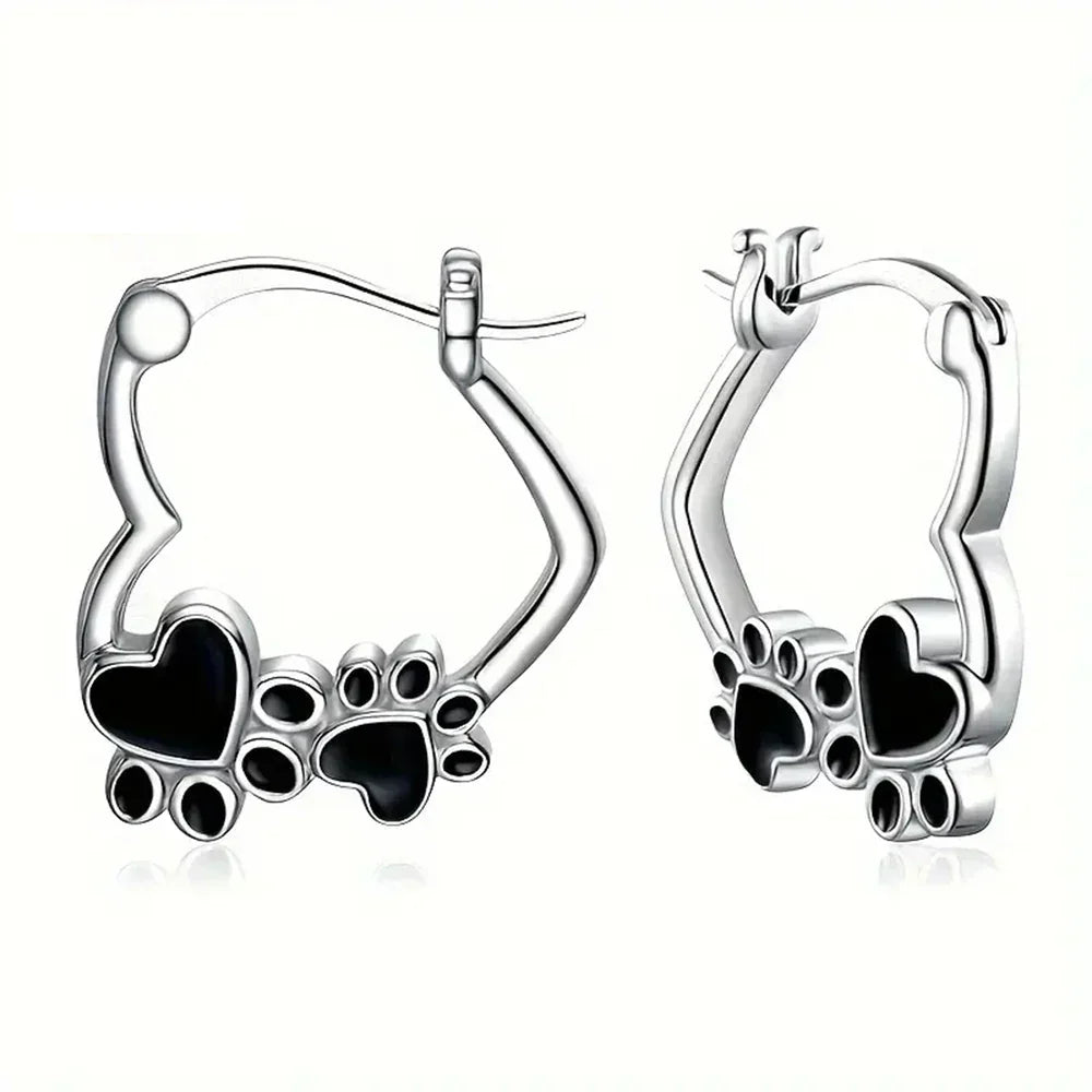 Aros Hart-Poot – Pendientes de Plata con Diseño de Animal y Esmalte Negro
