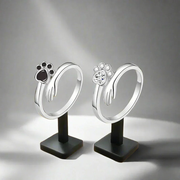 Anillo Ajustable de Plata de Ley 925 con Diseño de Mano y Huellita