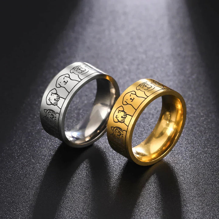 Anillo de Acero Inoxidable con Diseño de Perros Grabado – Ideal para Damas