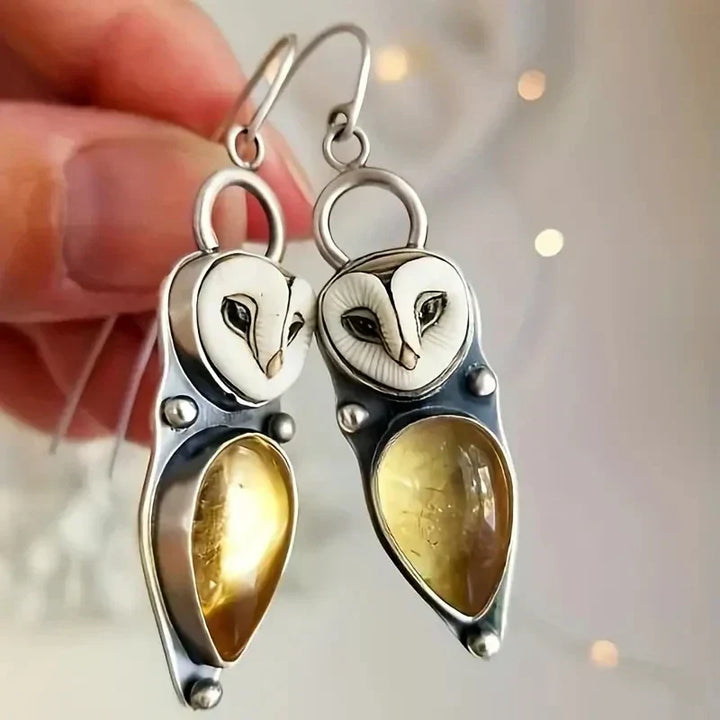 Pendientes de Búho con Piedra Champagne