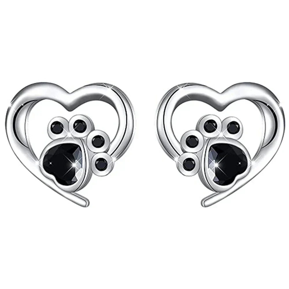 Pendientes de Stud en Forma de Corazón Hart – Pendientes Plateados con Cristal Negro