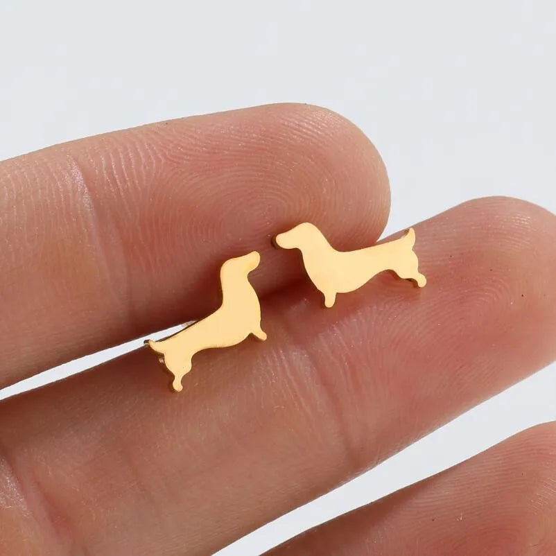 Pendientes Minimalistas de Metal en Forma de Dachshund