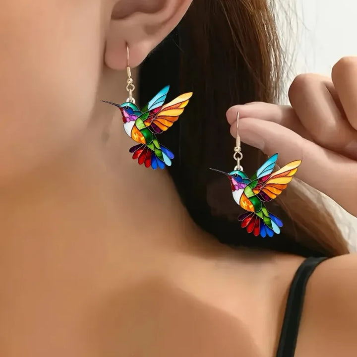 Pendientes Colgantes de Colibrí Coloridos – Diseño de Pájaro en Acrílico 2D