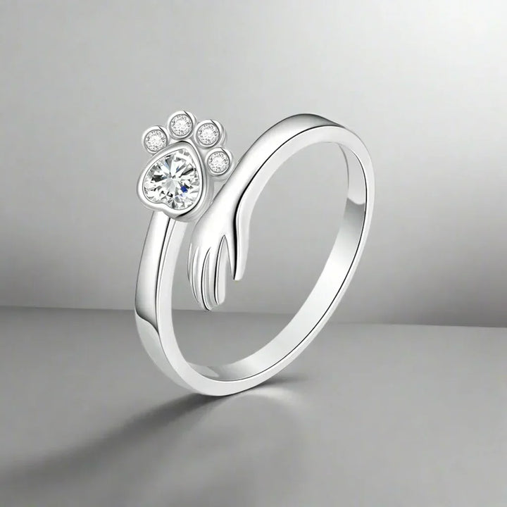 Anillo Ajustable de Plata de Ley 925 con Diseño de Mano y Huellita