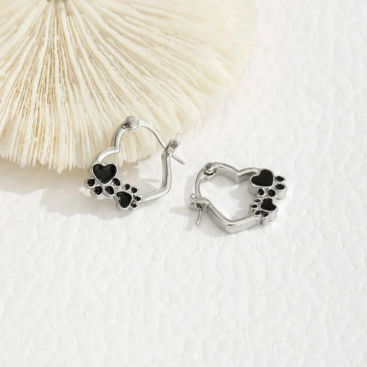 Aros Hart-Poot – Pendientes de Plata con Diseño de Animal y Esmalte Negro