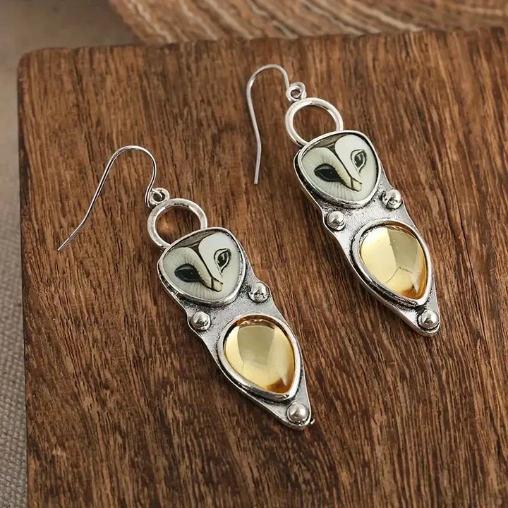 Pendientes de Búho con Piedra Champagne