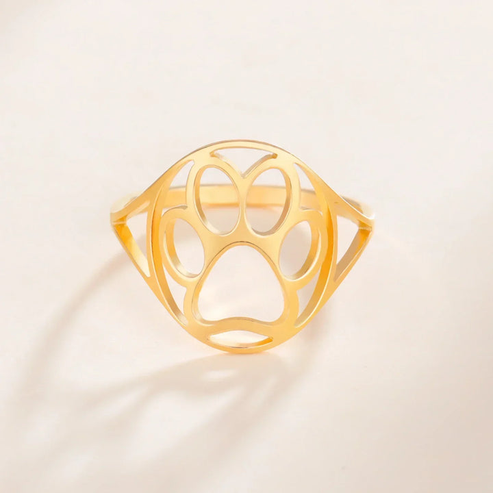 Anillo Ajustable de Acero Inoxidable con Diseño de Huella de Mascota – Elegante y Moderno