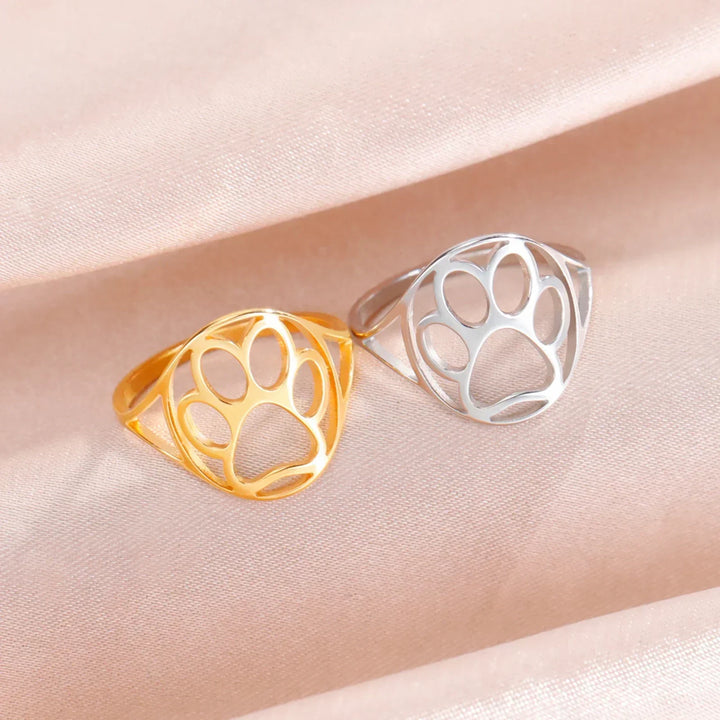 Anillo Ajustable de Acero Inoxidable con Diseño de Huella de Mascota – Elegante y Moderno