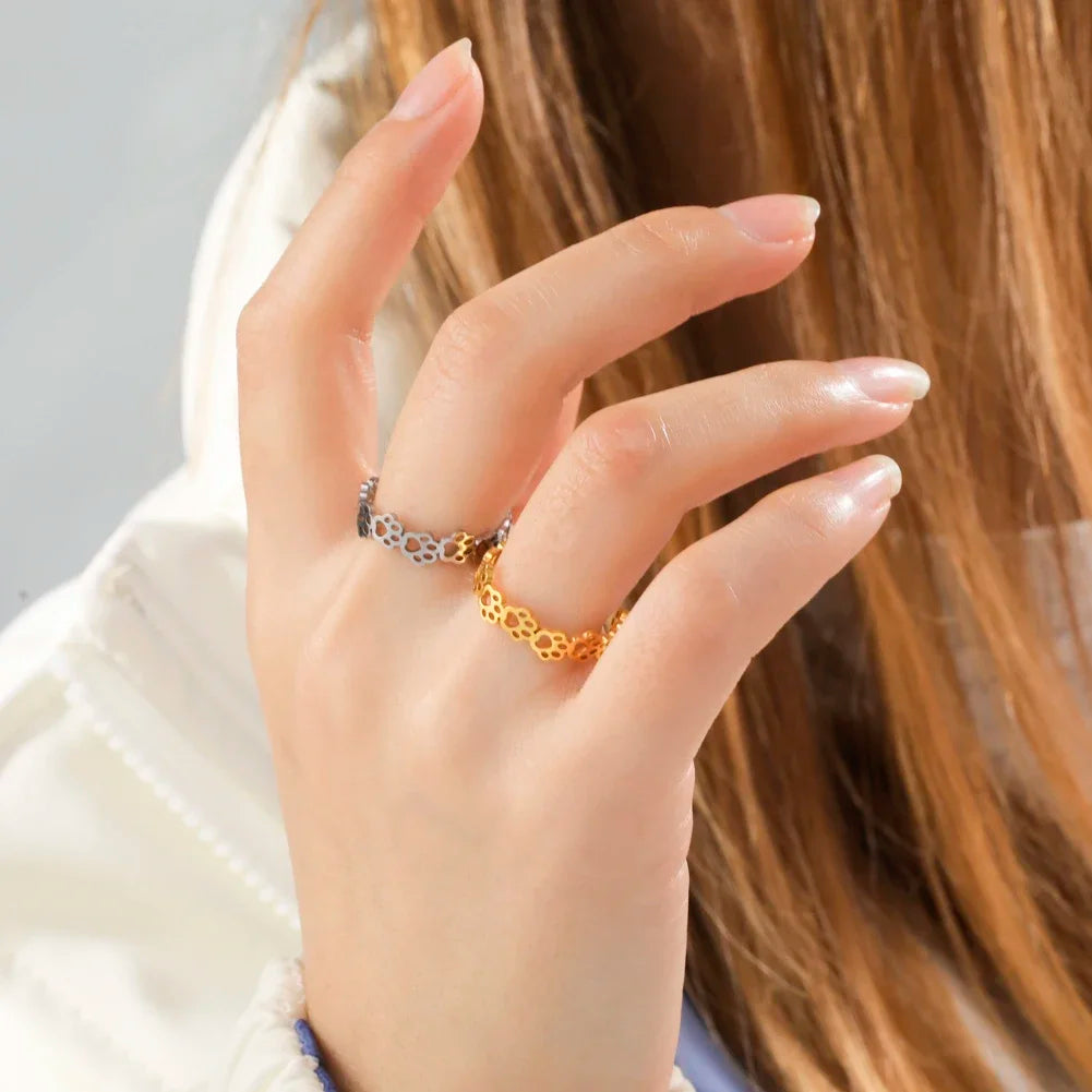 Anillo Ajustable de Pata RVS con Diseño de Animales para Mujeres