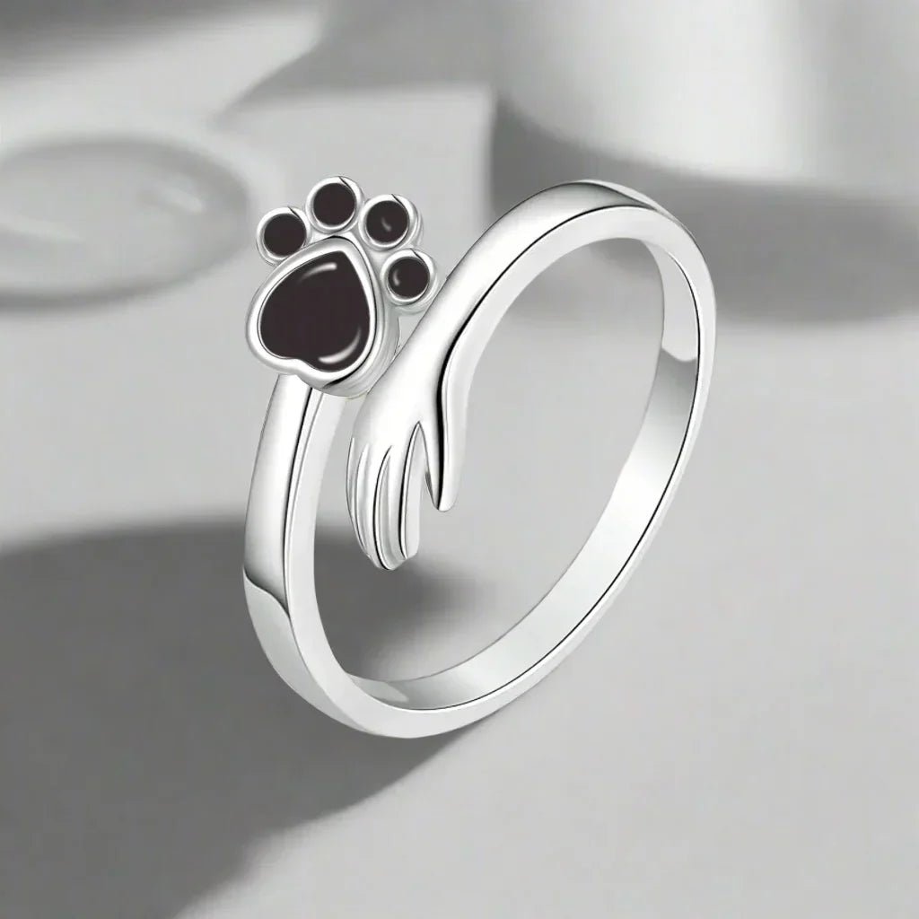 Anillo Ajustable de Plata de Ley 925 con Diseño de Mano y Huellita