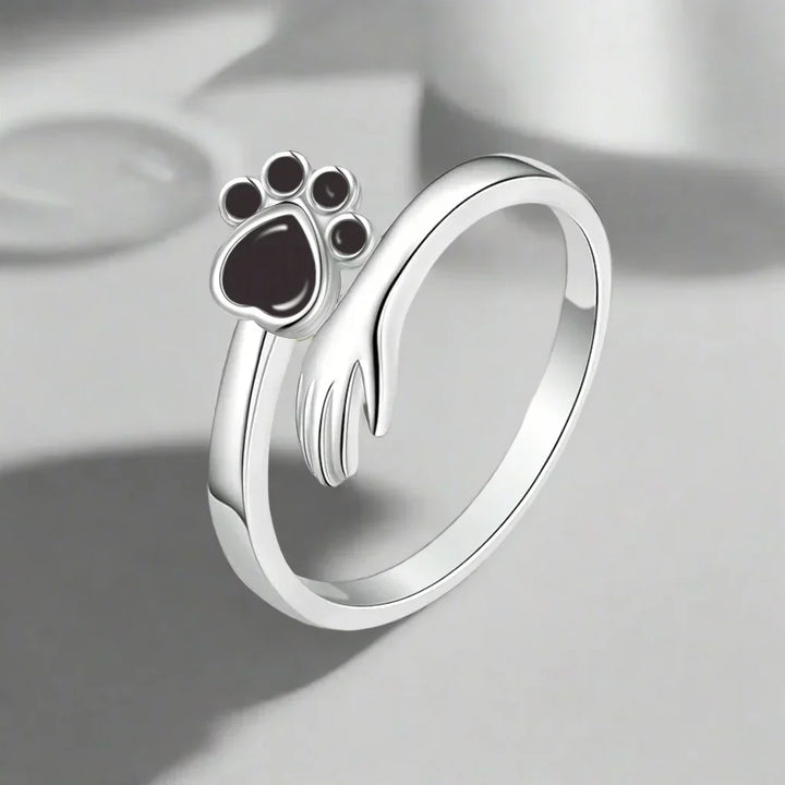 Anillo Ajustable de Plata de Ley 925 con Diseño de Mano y Huellita