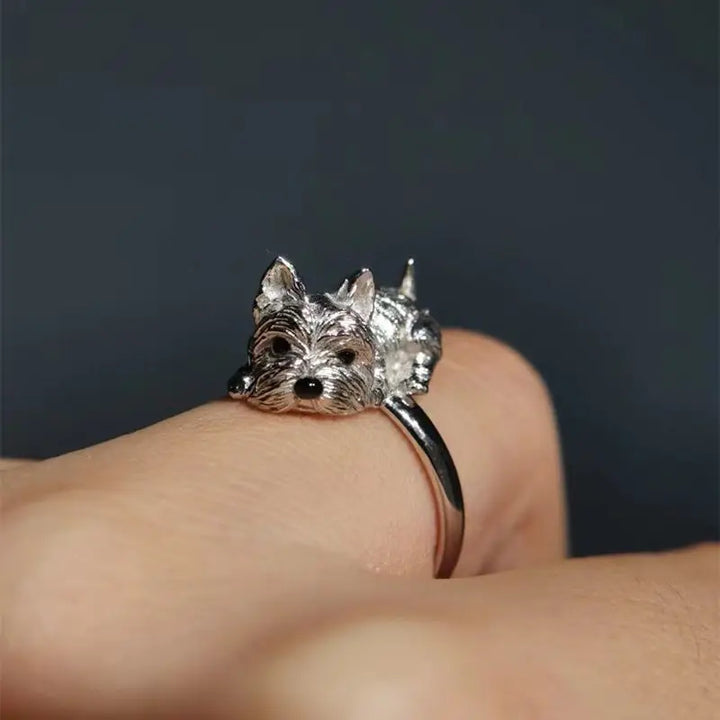 Anillo Retro Abierto con Diseño de Perro – Anillo Ajustable para Mujeres