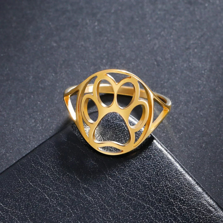 Anillo Ajustable de Acero Inoxidable con Diseño de Huella de Mascota – Elegante y Moderno