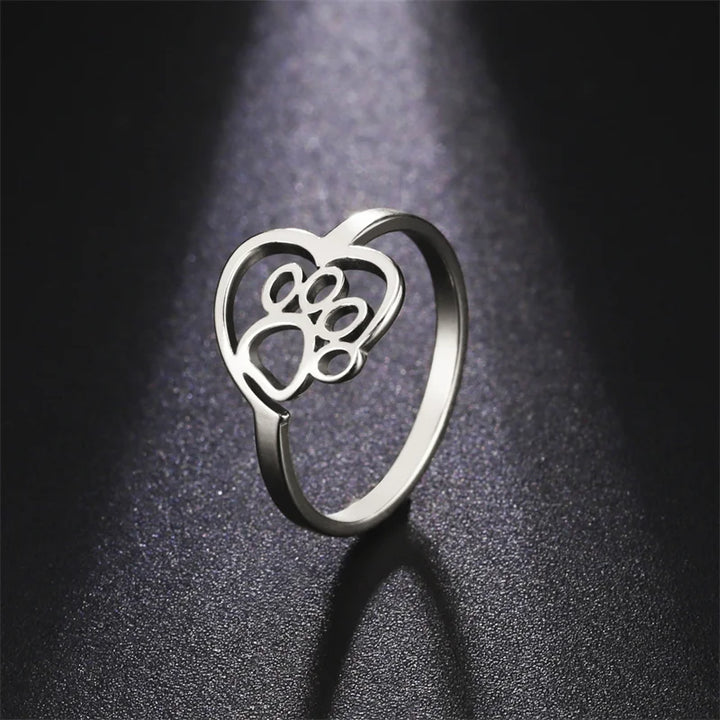 Anillo de Acero Inoxidable con Diseño de Corazón para Amantes de los Animales