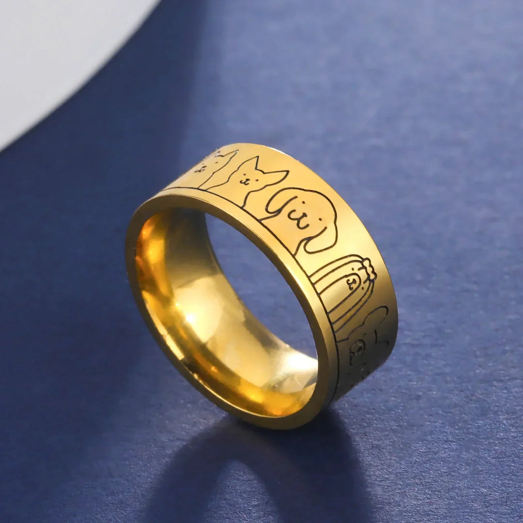 Anillo de Acero Inoxidable con Diseño de Perros Grabado – Ideal para Damas