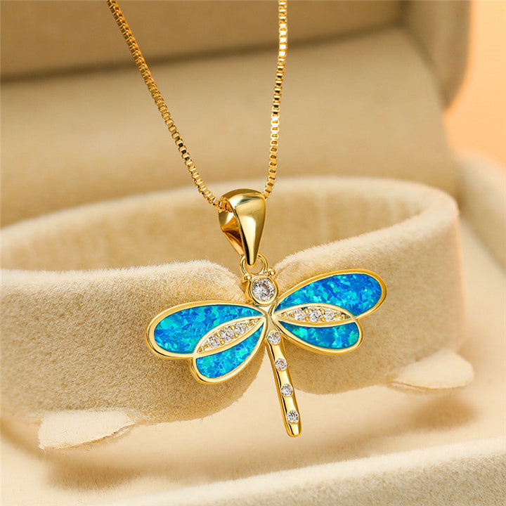 Collar de Libélula Dorada con Piedra de Ópalo