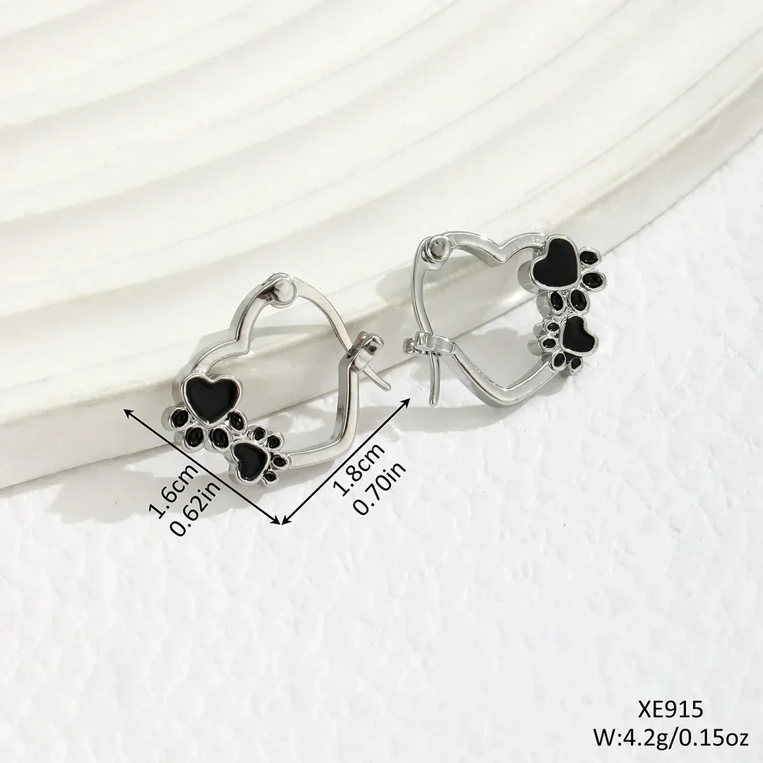 Aros Hart-Poot – Pendientes de Plata con Diseño de Animal y Esmalte Negro