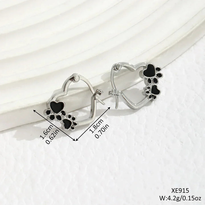 Aros Hart-Poot – Pendientes de Plata con Diseño de Animal y Esmalte Negro