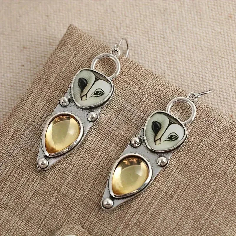 Pendientes de Búho con Piedra Champagne