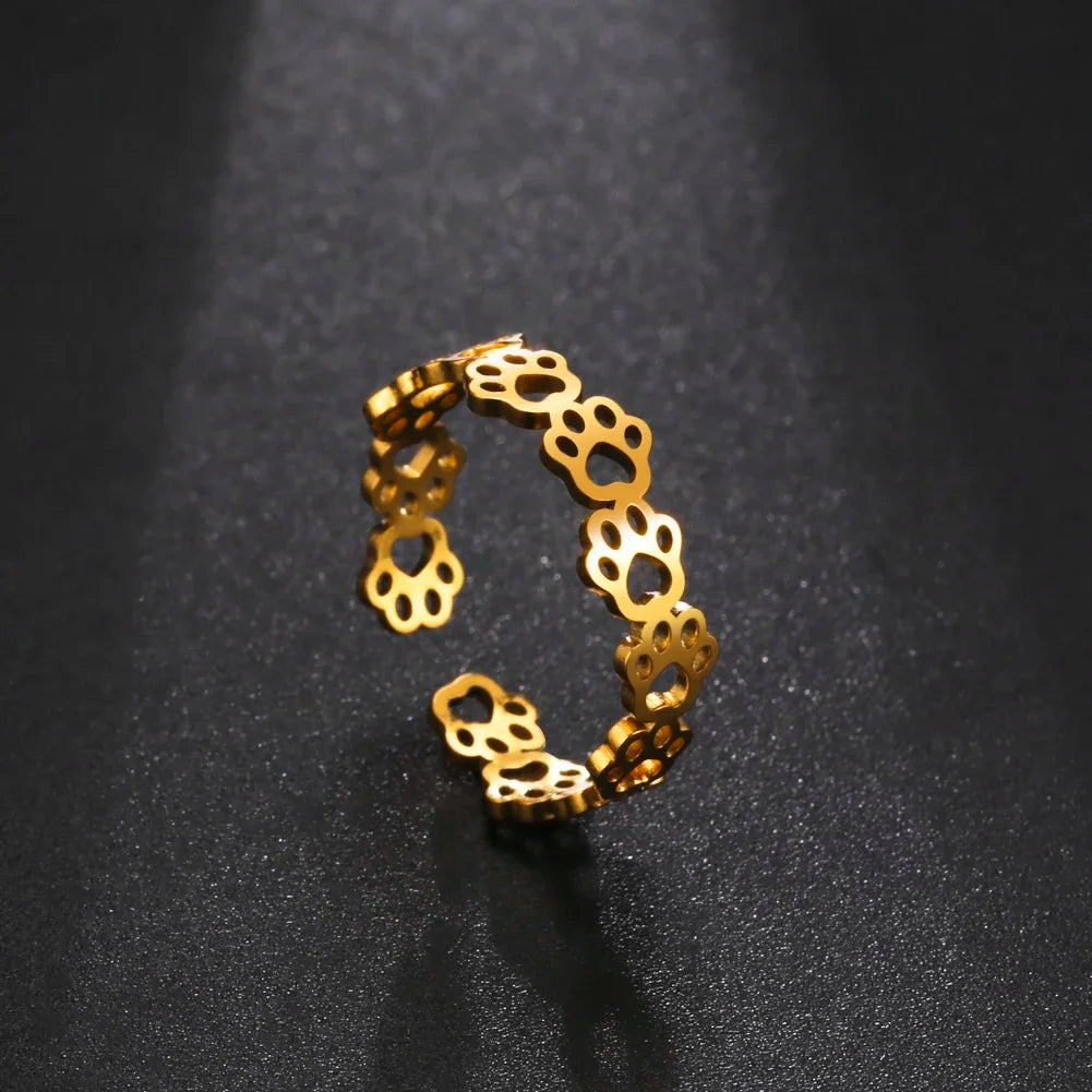 Anillo Ajustable de Pata RVS con Diseño de Animales para Mujeres
