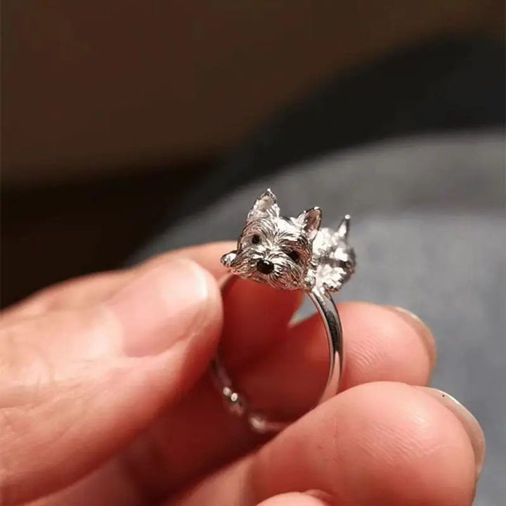 Anillo Retro Abierto con Diseño de Perro – Anillo Ajustable para Mujeres