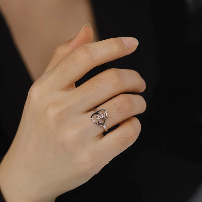 Anillo de Acero Inoxidable con Diseño de Corazón para Amantes de los Animales