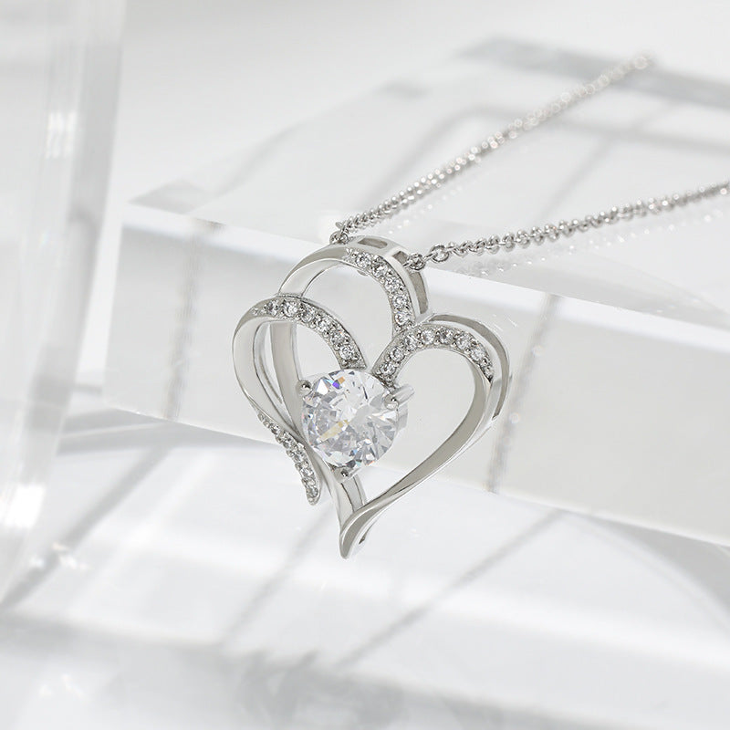 Collar Ajustable para Mujeres con Doble Corazón y Zirconia