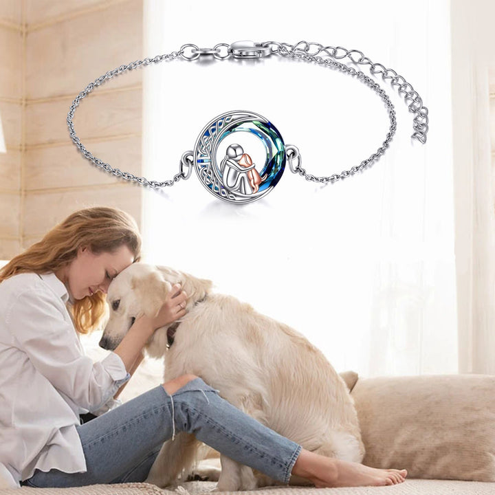 Pulsera ajustable de plata esterlina 925 con diseño de perro de la suerte