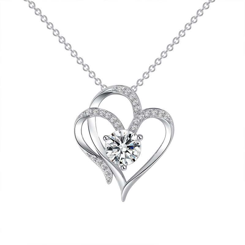 Collar Ajustable para Mujeres con Doble Corazón y Zirconia