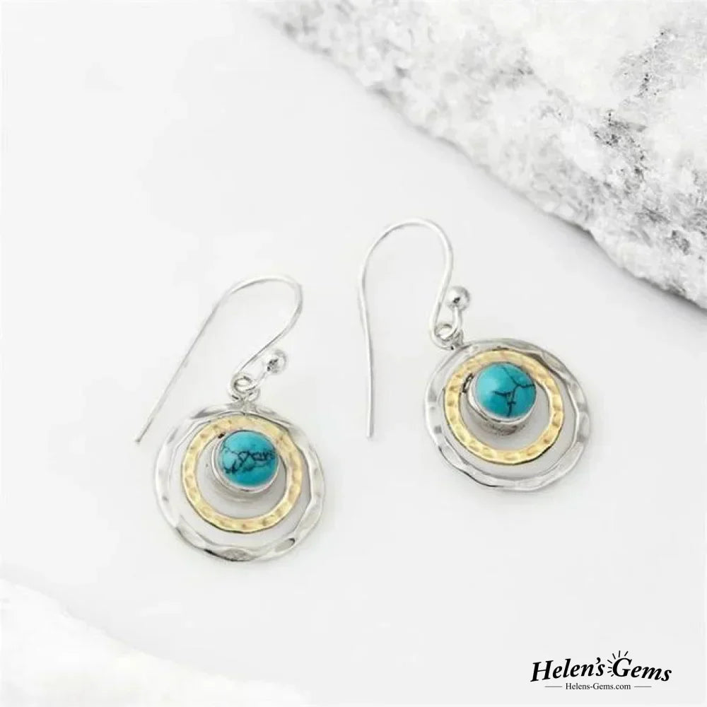 Pendientes Boho Saturnus con Turquesa en Plata y Oro