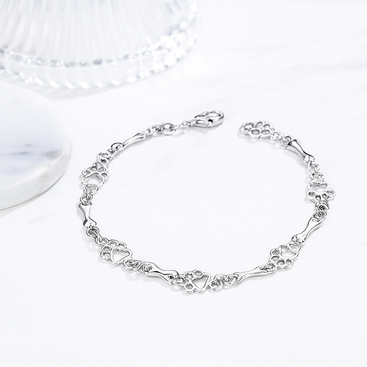 Pulsera de Plata 100% con Colgantes de Huella y Hueso