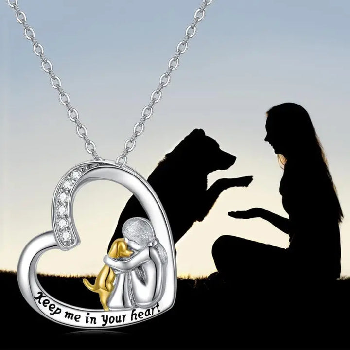 Collar de Plata Esterlina 925 con Diseño de Corazón y Perro, Decorado con Circonitas