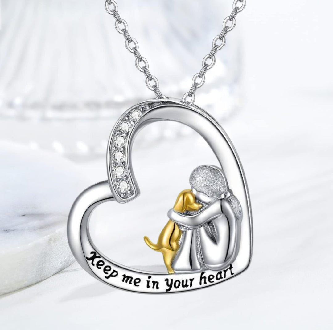 Collar de Plata Esterlina 925 con Diseño de Corazón y Perro, Decorado con Circonitas