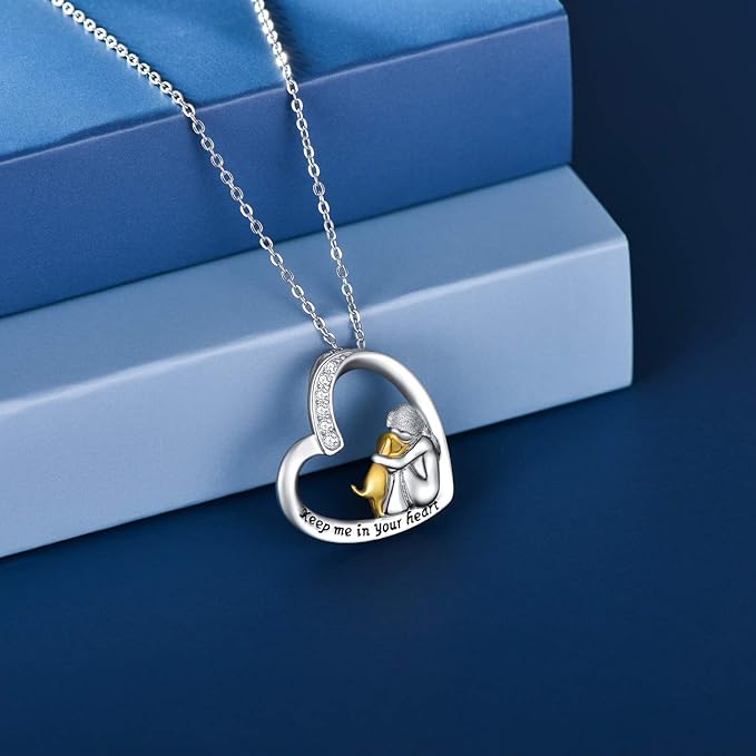 Collar de Plata Esterlina 925 con Diseño de Corazón y Perro, Decorado con Circonitas