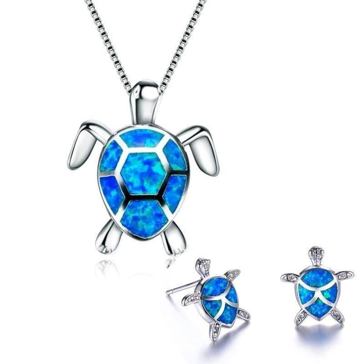 Conjunto de Algas Marinas – Collar y Pendientes de Plata con Ópalo