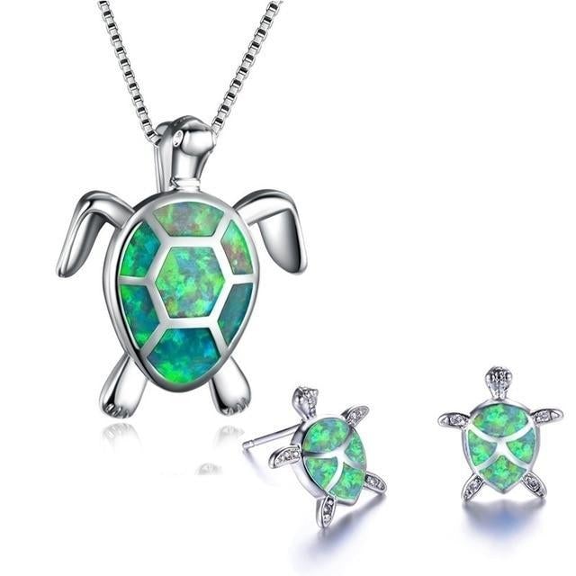 Conjunto de Algas Marinas – Collar y Pendientes de Plata con Ópalo