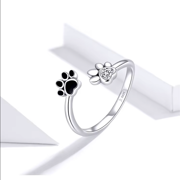 Anillo Ajustable de Plata Esterlina 925 con Circonita y Esmalte en Diseño de Pata